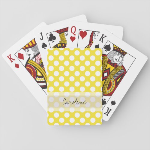 Monogram Yellow White Trendy Fun Polka Dot Pattern Poker Cards