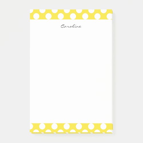 Monogram Yellow White Trendy Fun Polka Dot Pattern Post_it Notes