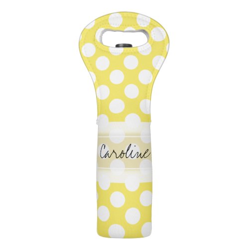 Monogram Yellow White Trendy Fun Polka Dot Pattern Wine Bag