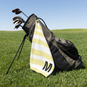Monogram Yellow White Watercolor Stripes Golf Towel