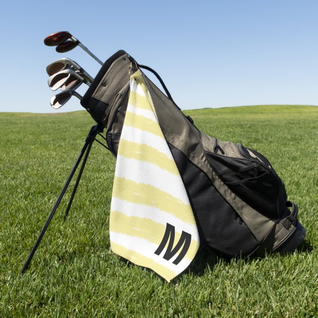 Monogram Yellow White Watercolor Stripes Golf Towel (Green)