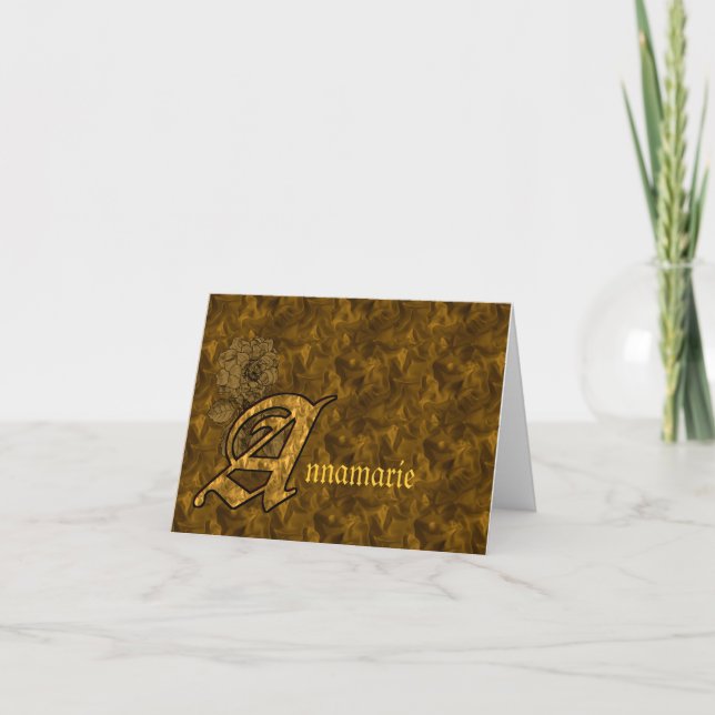 Monogram You Initial A Gold Peony Personalized Card (Front)