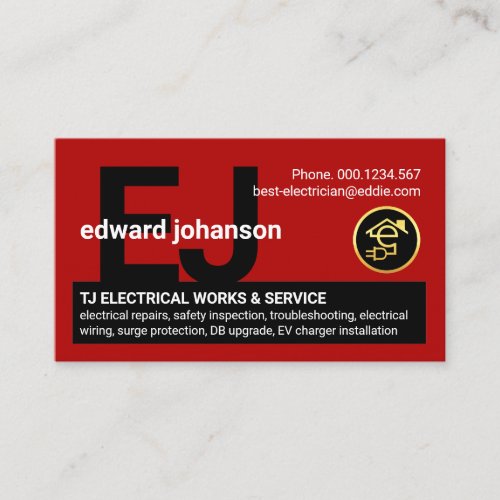 Monogram Your Electrician Name Business Card