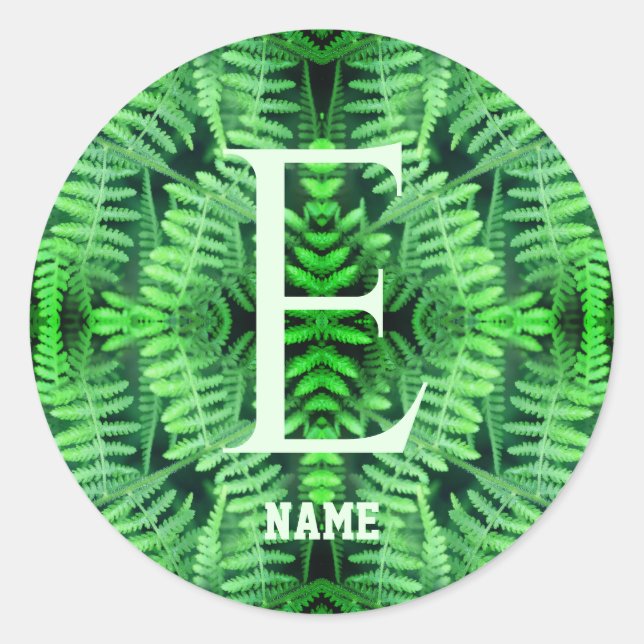 Monogram Your Initial Green Ferns Personalized     Classic Round Sticker (Front)