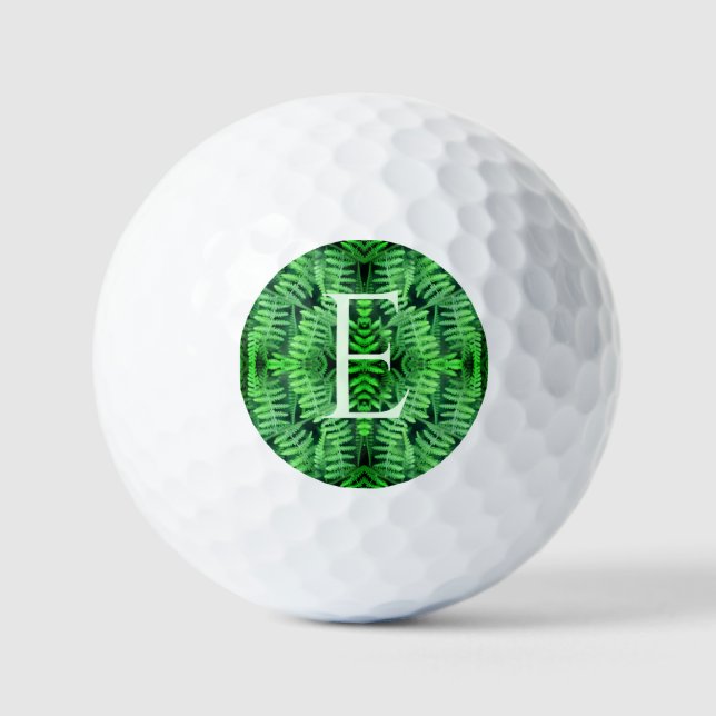 Monogram Your Initial Green Ferns Personalized     Golf Balls (Front)
