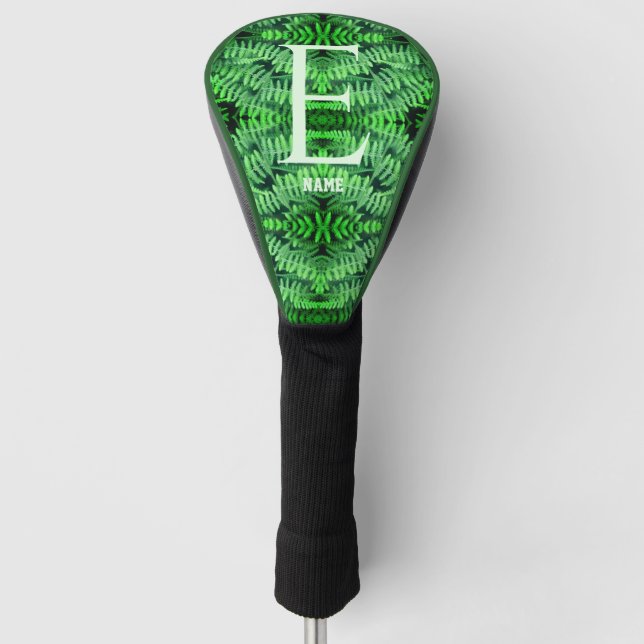 Monogram Your Initial Green Ferns Personalized     Golf Head Cover (Front)