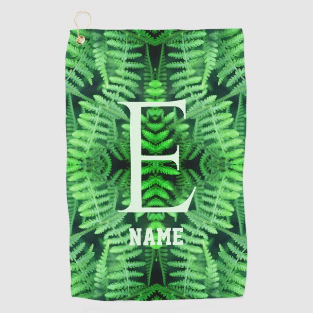 Monogram Your Initial Green Ferns Personalized     Golf Towel (Front)