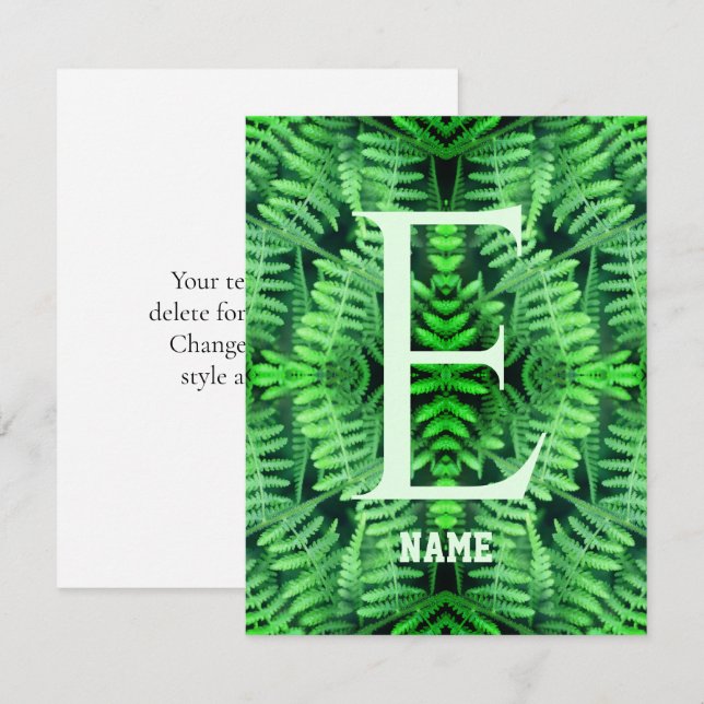 Monogram Your Initial Green Ferns Personalized     Note Card (Front/Back)