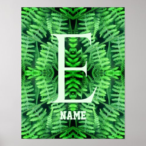 Monogram Your Initial Green Ferns Personalized     Poster