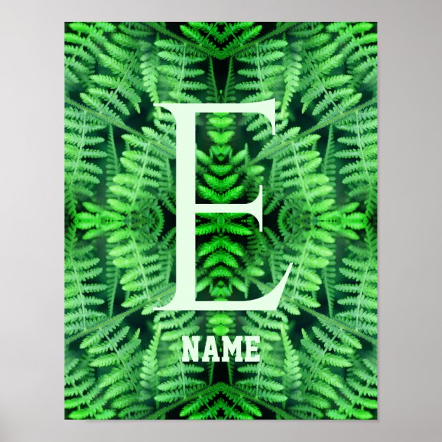 Monogram Your Initial Green Ferns Personalized     Poster (Front)