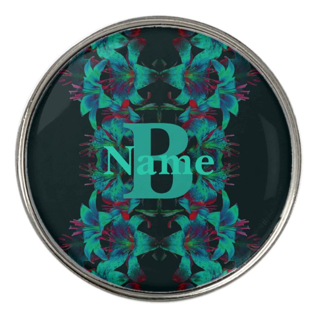 Monogram Your Initial Lily Art Personalized Golf Ball Marker (Front)