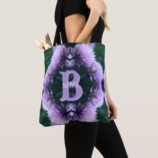 Monogram Your Initial Name Allium Personalized Tote Bag (Close Up)