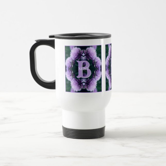 Monogram Your Initial Name Allium Personalized Travel Mug (Left)