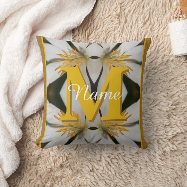 Monogram Your Initial Name Floral Personalized  Throw Pillow (Blanket)