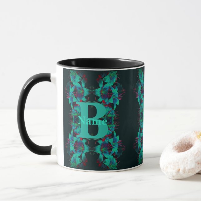 Monogram Your Initial Name Lily Art Personalized Mug (With Donut)