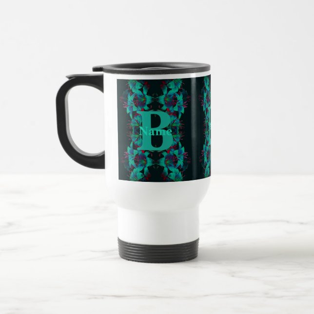 Monogram Your Initial Name Lily Art Personalized Travel Mug (Left)