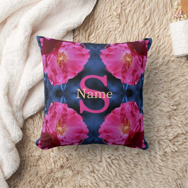 Monogram Your Initial Name Rose Art Custom Throw Pillow (Blanket)