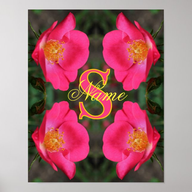 Monogram Your Initial Name Rose Art Personalized Poster (Front)