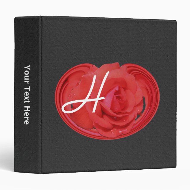 Monogram Your Initial Red Rose Personalized 3 Ring Binder (Front/Spine)