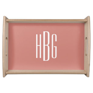Monogram Your Initials Terracotta Pink Modern Serving Tray