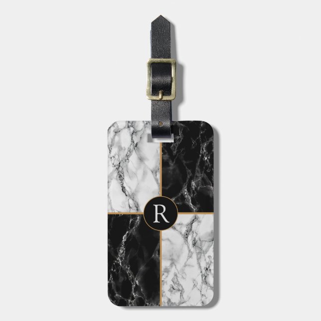 Monogram Your letter Luggage Tag Marble Design (Front Vertical)