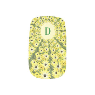 Monogram Your Letter Nail Art with Yellow Flowers