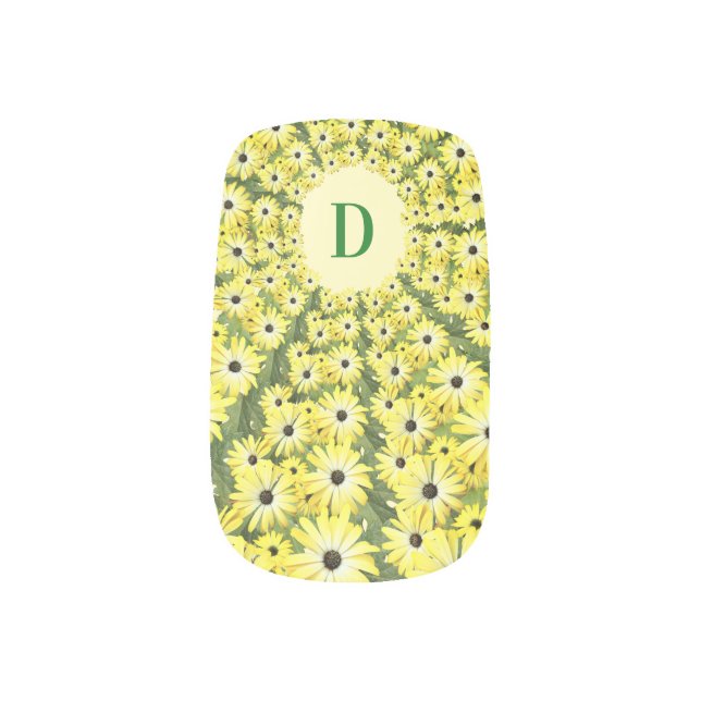 Monogram Your Letter Nail Art with Yellow Flowers (Left Thumb)