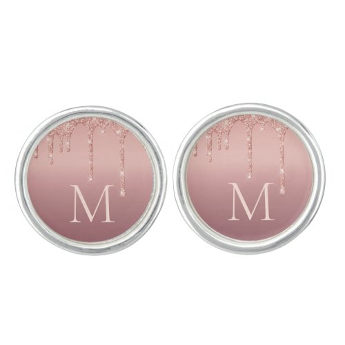 Monogram Your Letter Rose Gold Glitter Cufflinks