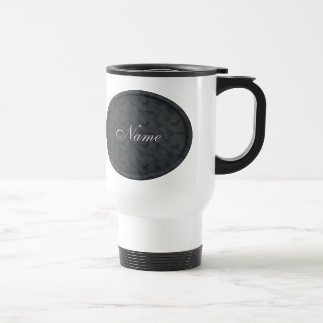 Monogram Your Name Black Floral Personalized Travel Mug (Right)