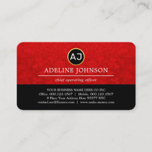 Monogram Your Name On Red Grunge Layer Business Card