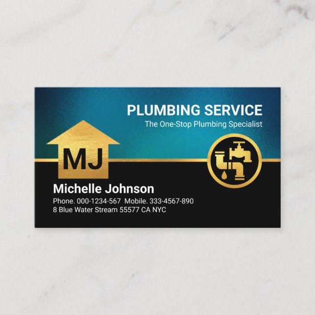 Monogram Your Name Plumbing Business Card (Front)