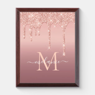 Monogram Your Name Rose Gold Glitter Award Plaque