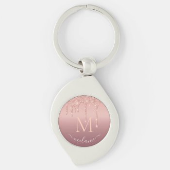 Monogram Your Name Rose Gold Glitter Keychain Gift by Migned at Zazzle