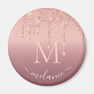 Monogram Your Name Rose Gold Glitter Magnet