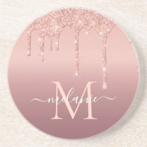 Monogram Your Name Text Rose Gold Glitter Coaster