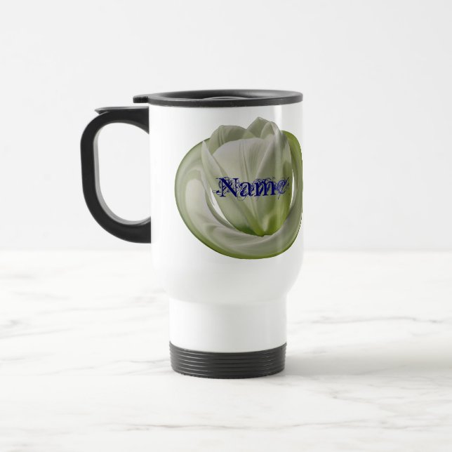Monogram Your Name Tulip Floral Personalized Travel Mug (Left)