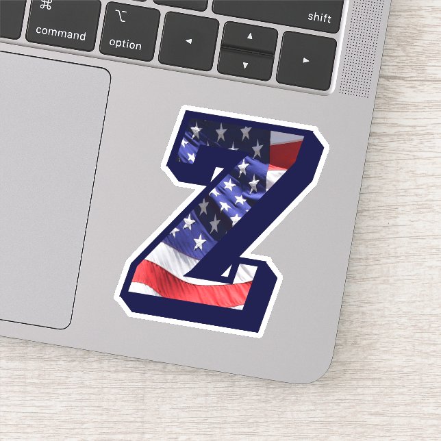Monogram Z American Flag Letter Z Initial USA Sticker (Detail)