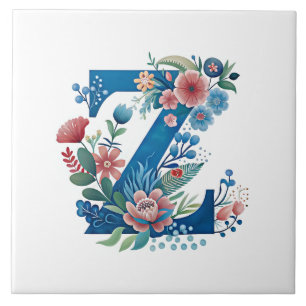 Monogram 'Z' decorative floral design Ceramic Tile