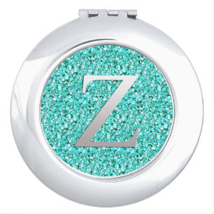 Monogram Z druzy crystal - aquamarine Compact Mirror