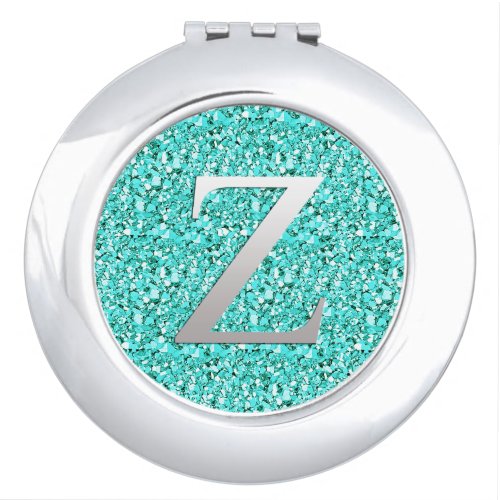 Monogram Z druzy crystal _ aquamarine Compact Mirror