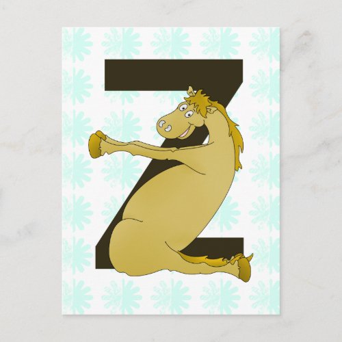 Monogram Z Funny Pony Customized Postcard