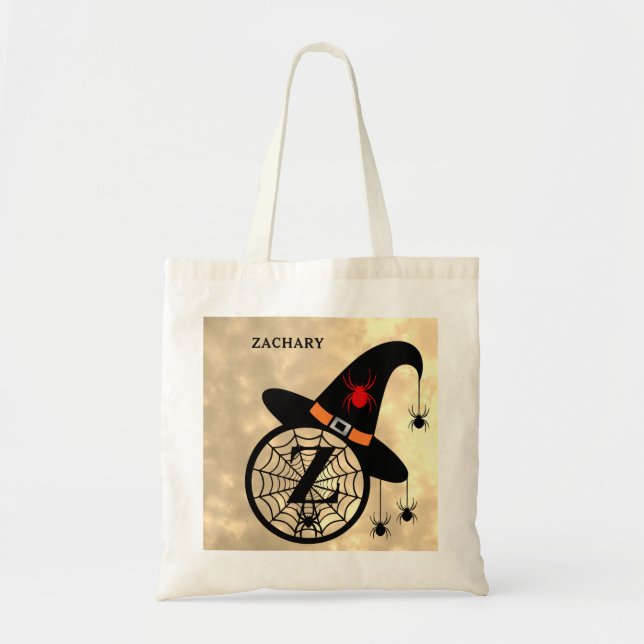 Monogram Z Halloween Sky Witch Spiders Name Tote Bag (Front)