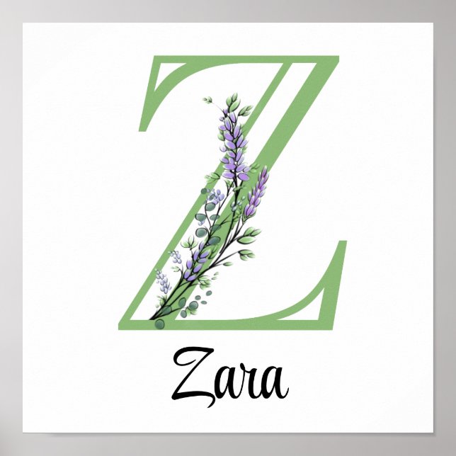 Monogram Z Lavender Eucalyptus nursery  Poster (Front)