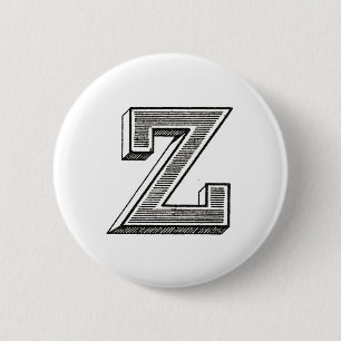 Monogram Z, Letter Z, Alphabet z, Black and White Button