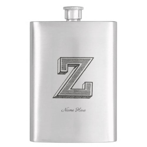 Monogram Z Letter Z Alphabet z Black and White Flask