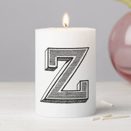 Monogram Z Letter Z Alphabet z Black and White Pillar Candle