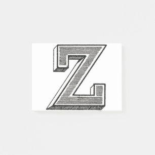 Monogram Z, Letter Z, Alphabet z, Black and White Post-it Notes