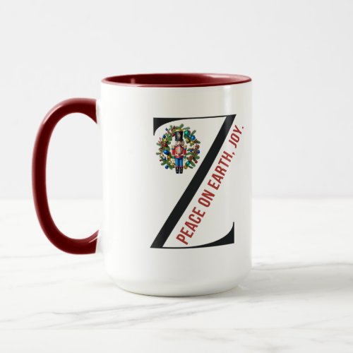 Monogram Z Nutcracker Wreath Peace on Earth Joy Mug