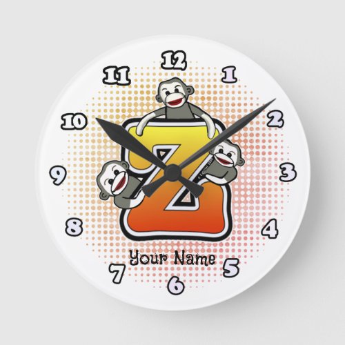 Monogram Z Sock Monkey clock