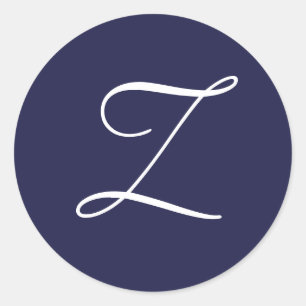 Monogram Z, White on Navy Blue, Classic Round Sticker